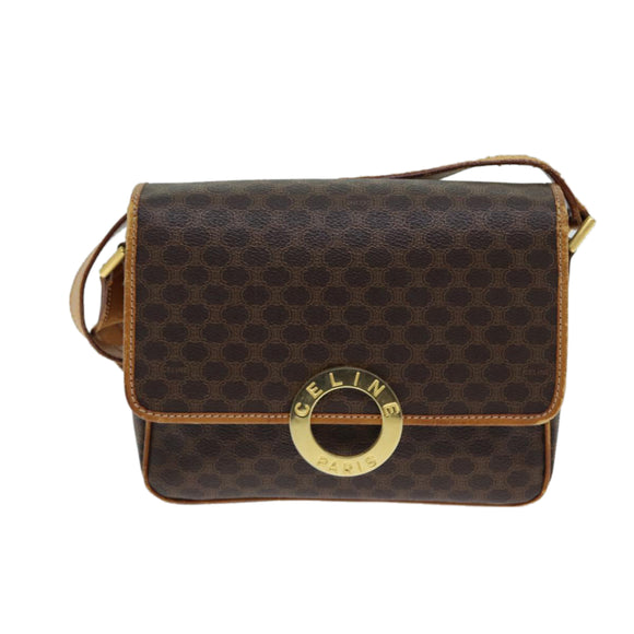 CELINE Macadam Canvas Umhängetasche PVC Leder Braun Auth 80818