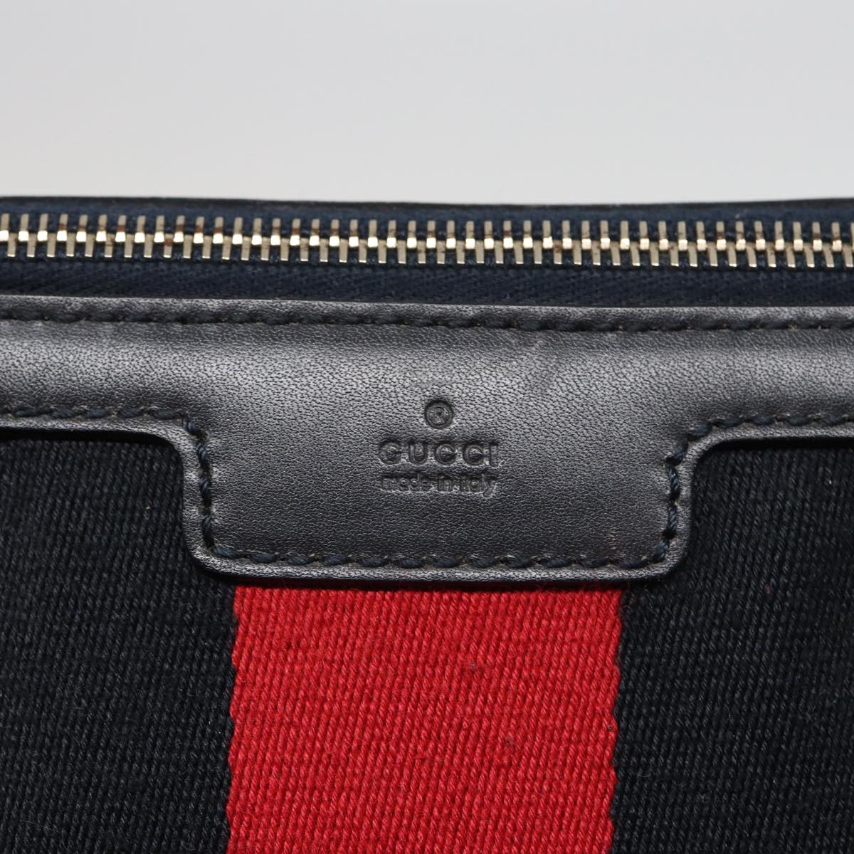 GUCCI GG Canvas Sherry Line Shoulder Bag Navy Red 257032 Auth 80828