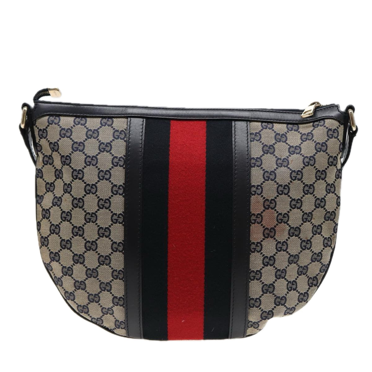 GUCCI GG Canvas Sherry Line Shoulder Bag Navy Red 257032 Auth 80828