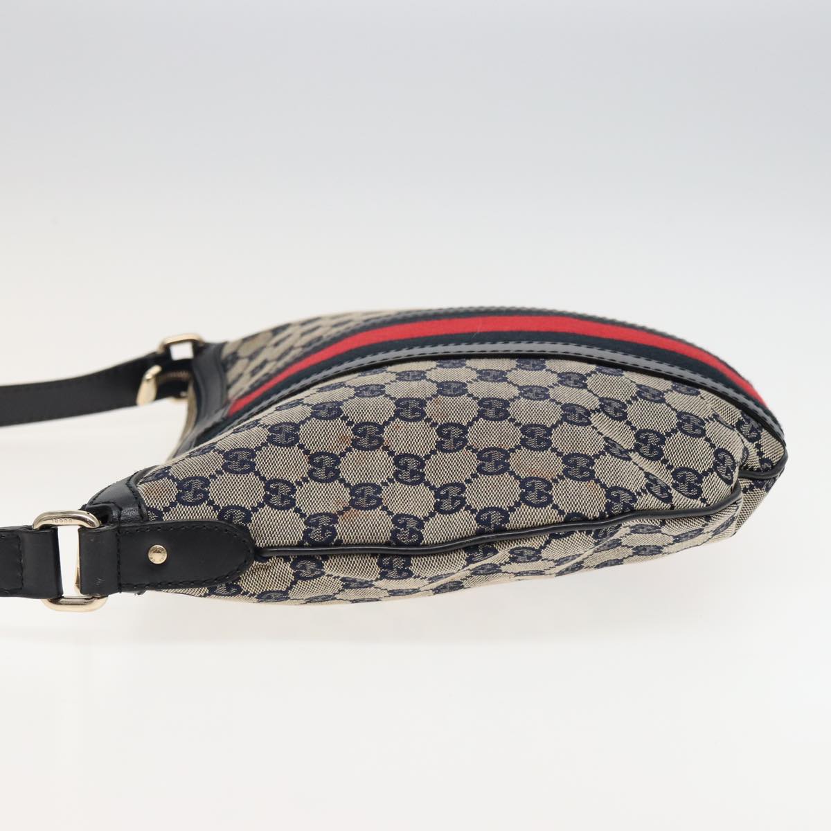 GUCCI GG Canvas Sherry Line Shoulder Bag Navy Red 257032 Auth 80828