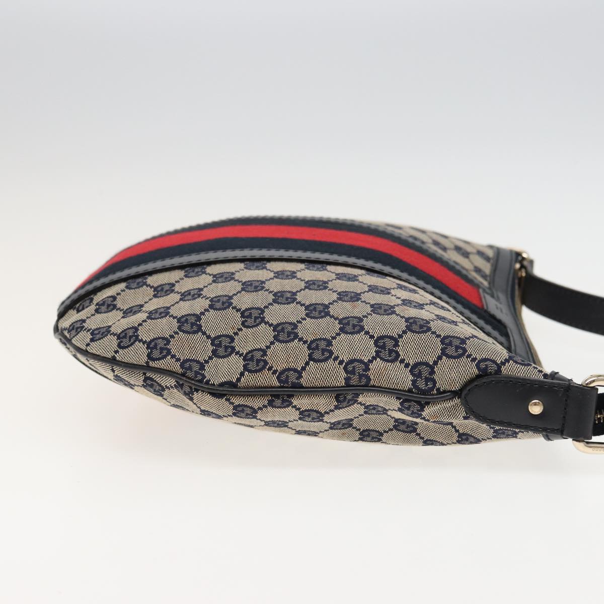 GUCCI GG Canvas Sherry Line Shoulder Bag Navy Red 257032 Auth 80828