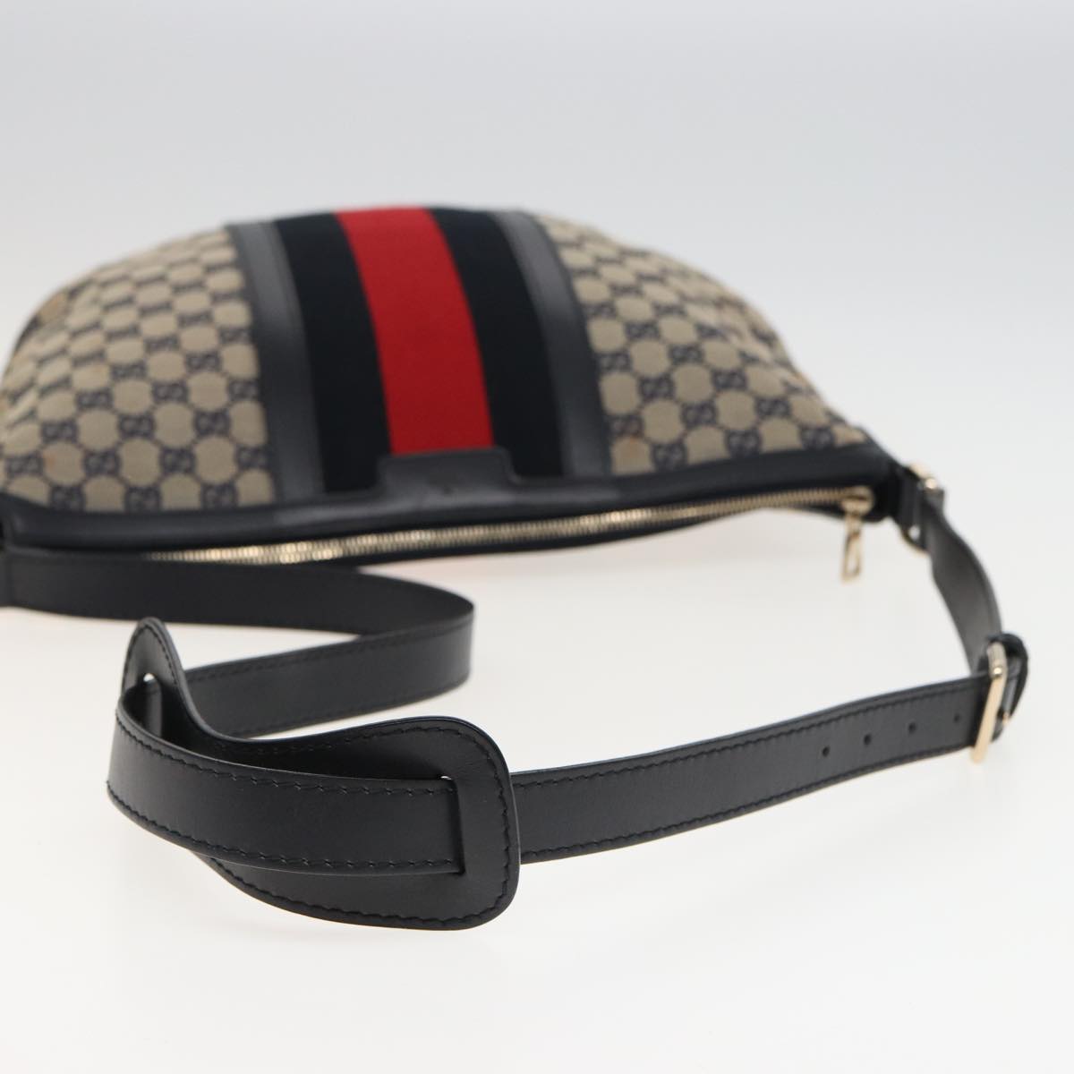 GUCCI GG Canvas Sherry Line Shoulder Bag Navy Red 257032 Auth 80828