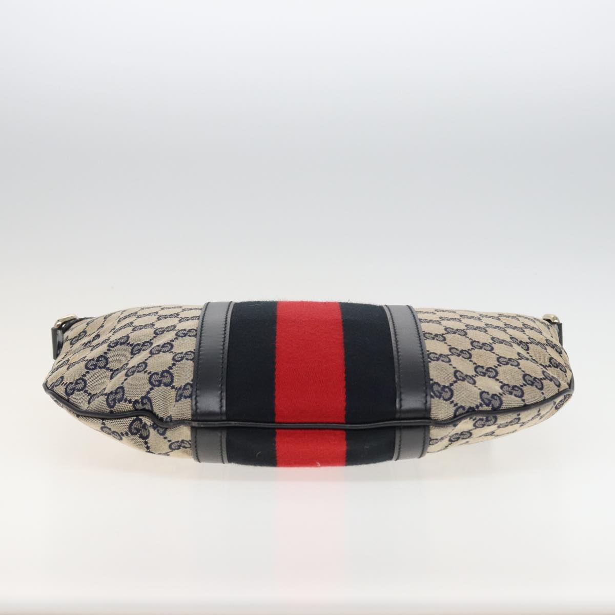 GUCCI GG Canvas Sherry Line Shoulder Bag Navy Red 257032 Auth 80828