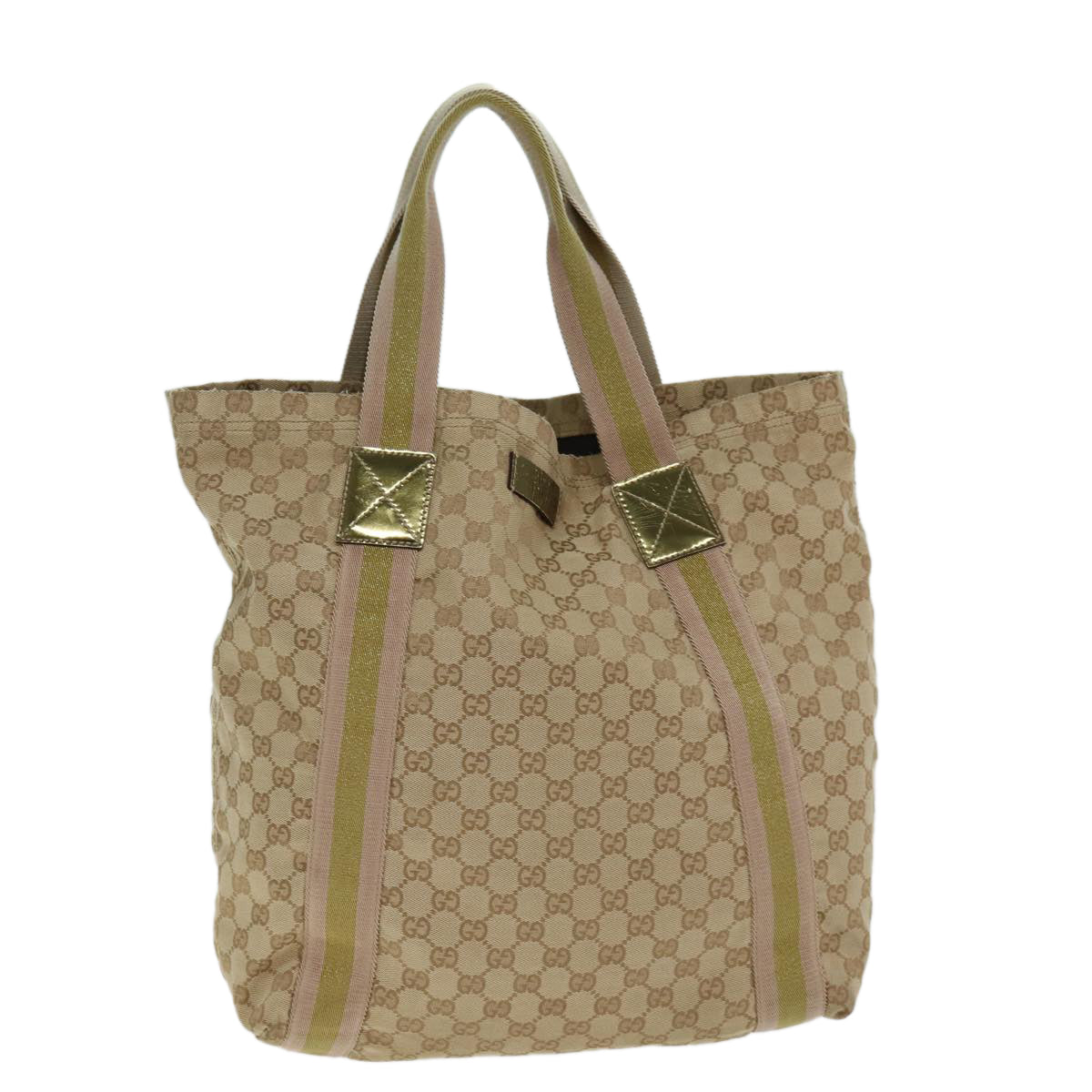 GUCCI GG Canvas Sherry Line Tote Bag Beige Pink gold 189669 Auth 80829