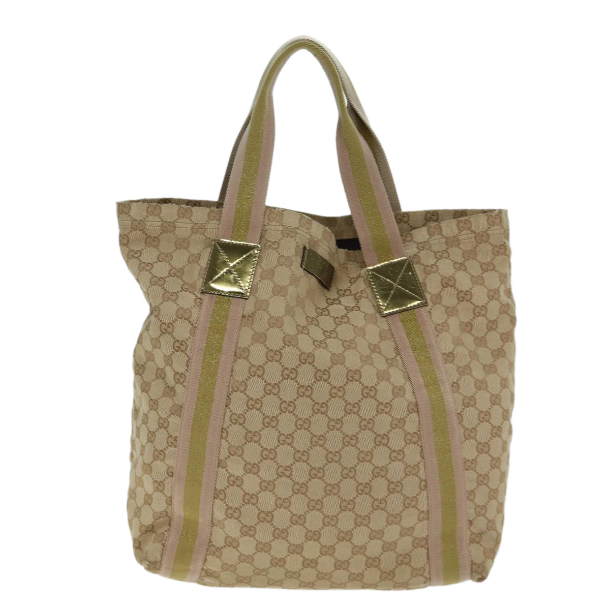 GUCCI GG Canvas Sherry Line Tote Bag Beige Pink gold 189669 Auth 80829