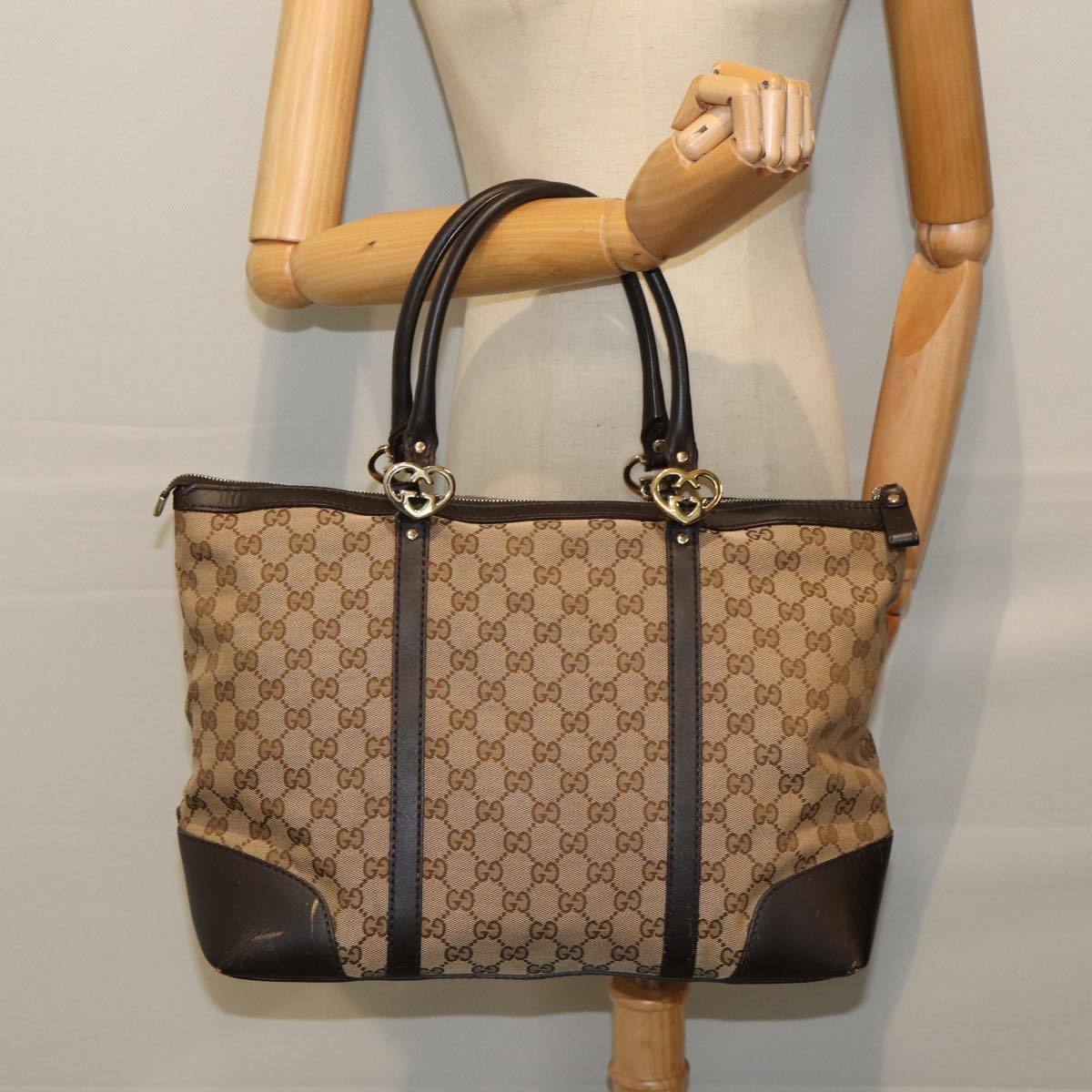 GUCCI GG Canvas Tote Bag Beige 145993 Auth 80836