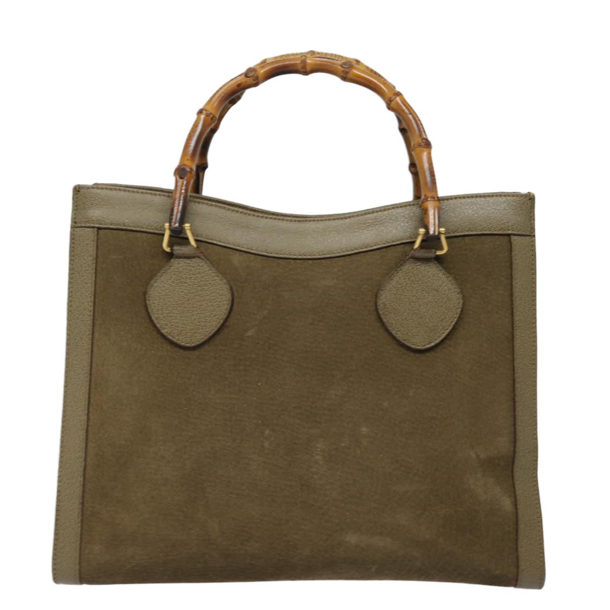 GUCCI Bamboo Hand Bag Suede Leather Khaki 002 1186 0260 Auth 80840 - 0