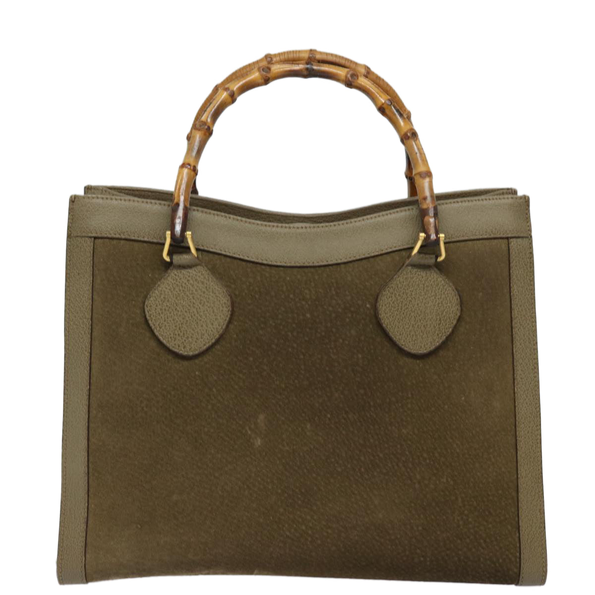 GUCCI Bamboo Hand Bag Suede Leather Khaki 002 1186 0260 Auth 80840