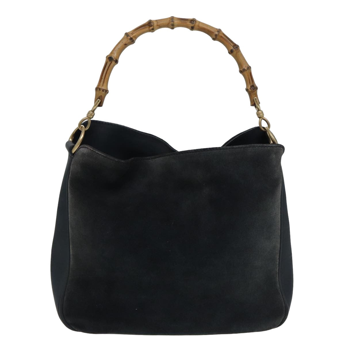 GUCCI Bamboo Shoulder Bag Suede Black 001 1638 2615 Auth 80843