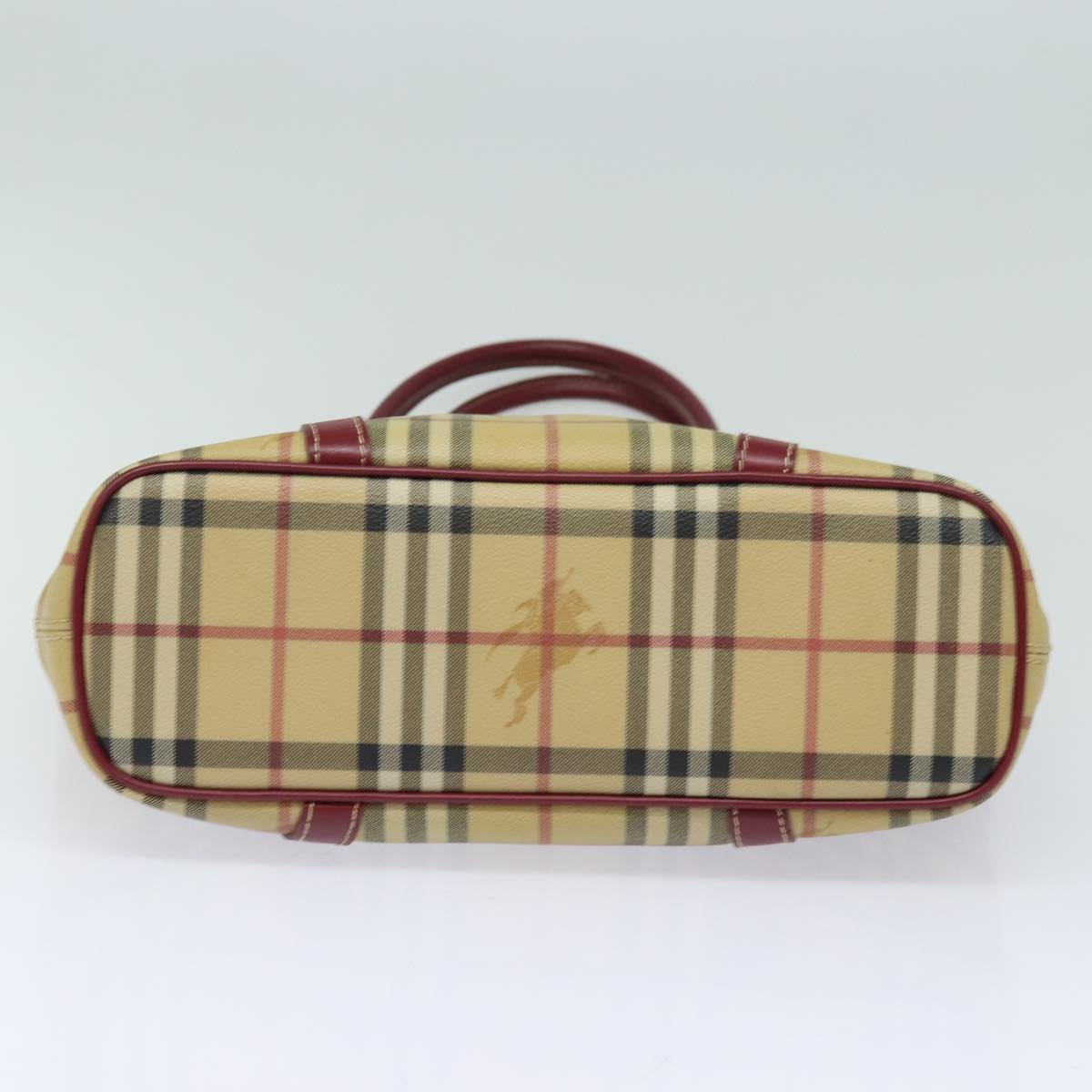 BURBERRY Nova Check Tote Bag PVC Leather Beige Wine Red Auth 80860