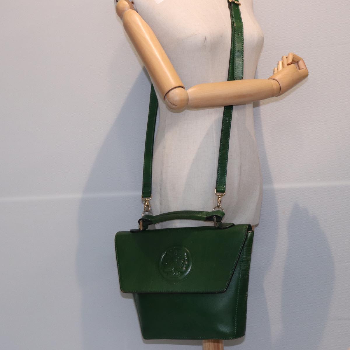 FENDI Shoulder Bag Leather Green Auth 80862