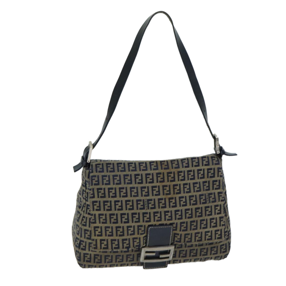 FENDI Zucchino Canvas Mamma Baguette Shoulder Bag Navy Auth 80863