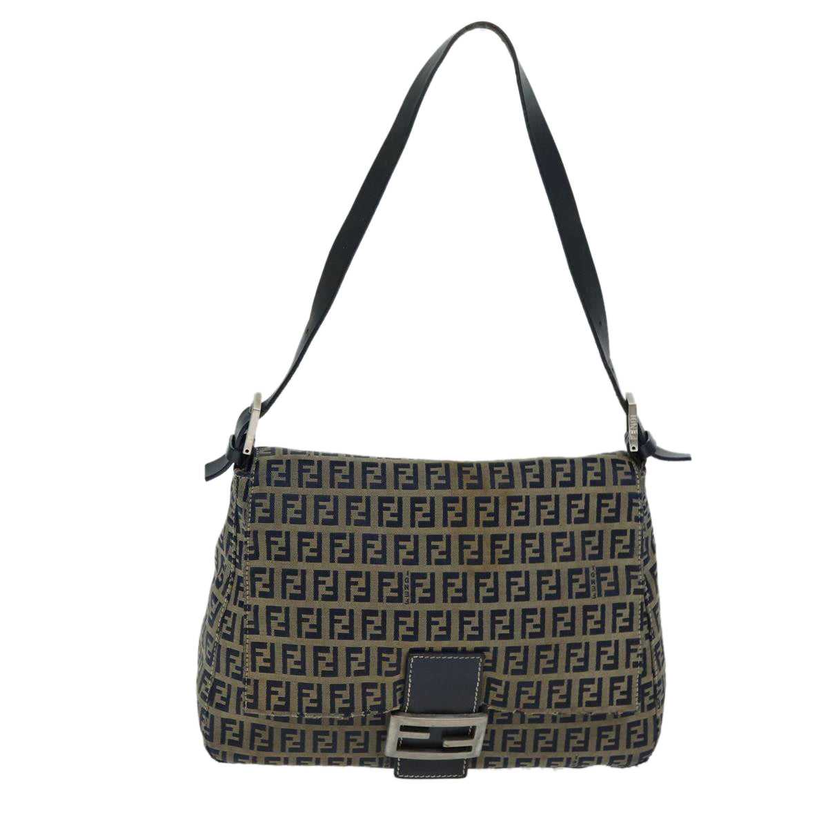 FENDI Zucchino Canvas Mamma Baguette Shoulder Bag Navy Auth 80863