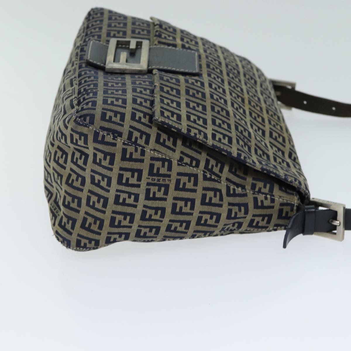 FENDI Zucchino Canvas Mamma Baguette Shoulder Bag Navy Auth 80863