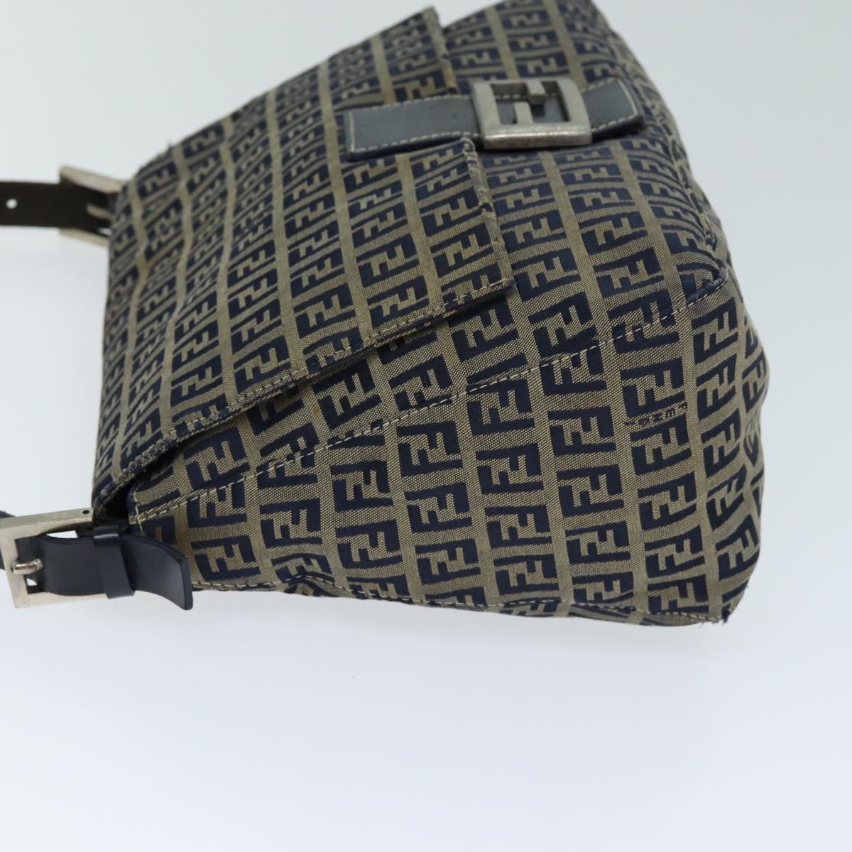 FENDI Zucchino Canvas Mamma Baguette Shoulder Bag Navy Auth 80863