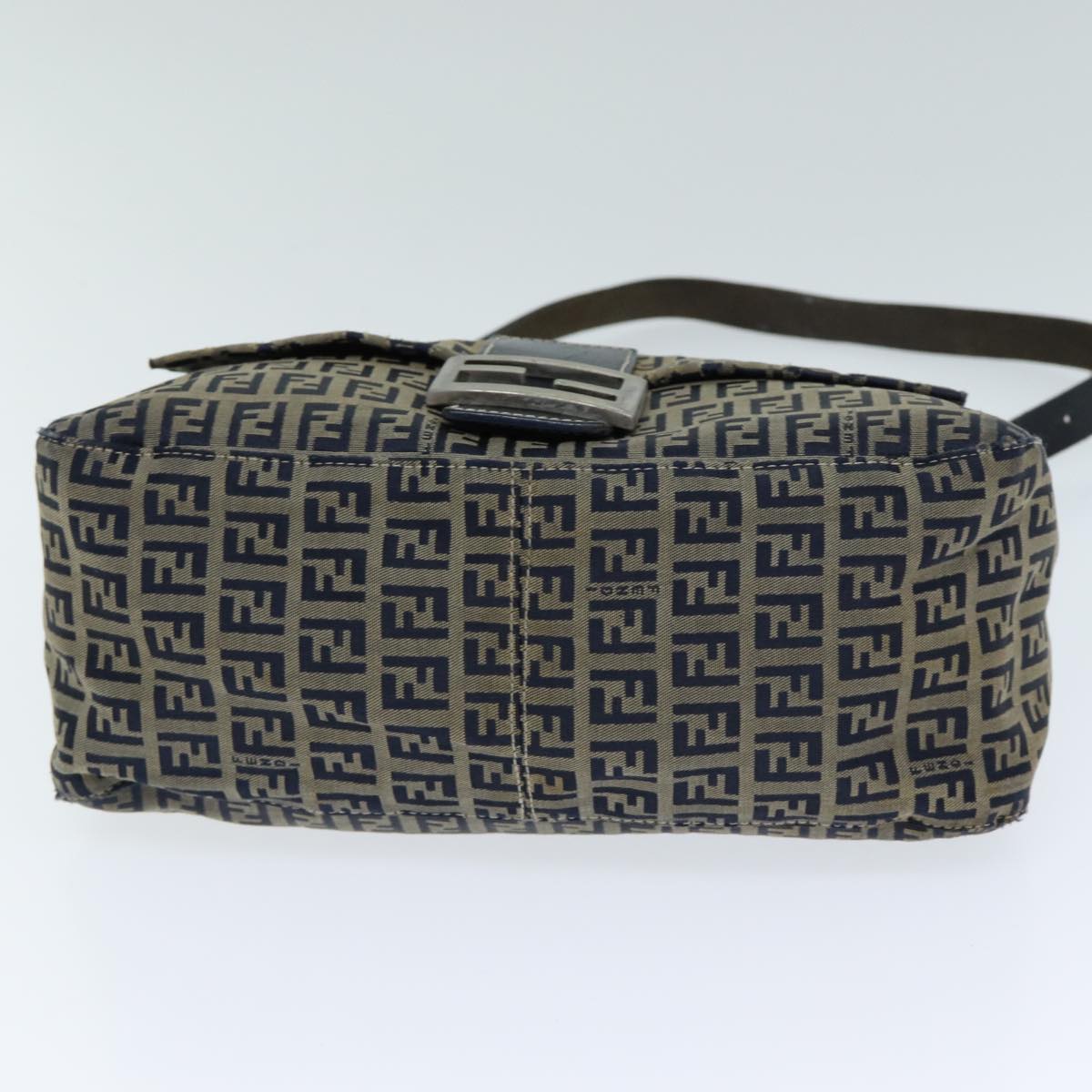 FENDI Zucchino Canvas Mamma Baguette Shoulder Bag Navy Auth 80863