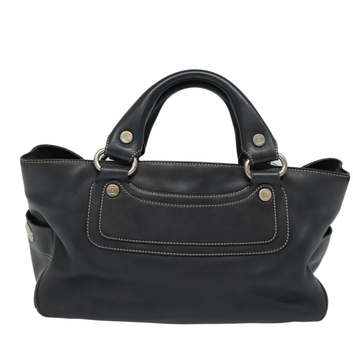 CELINE Hand Bag Leather Black Auth 80876