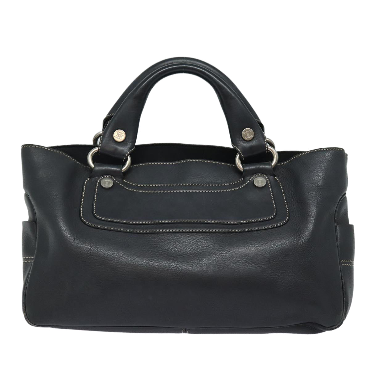 CELINE Hand Bag Leather Black Auth 80876