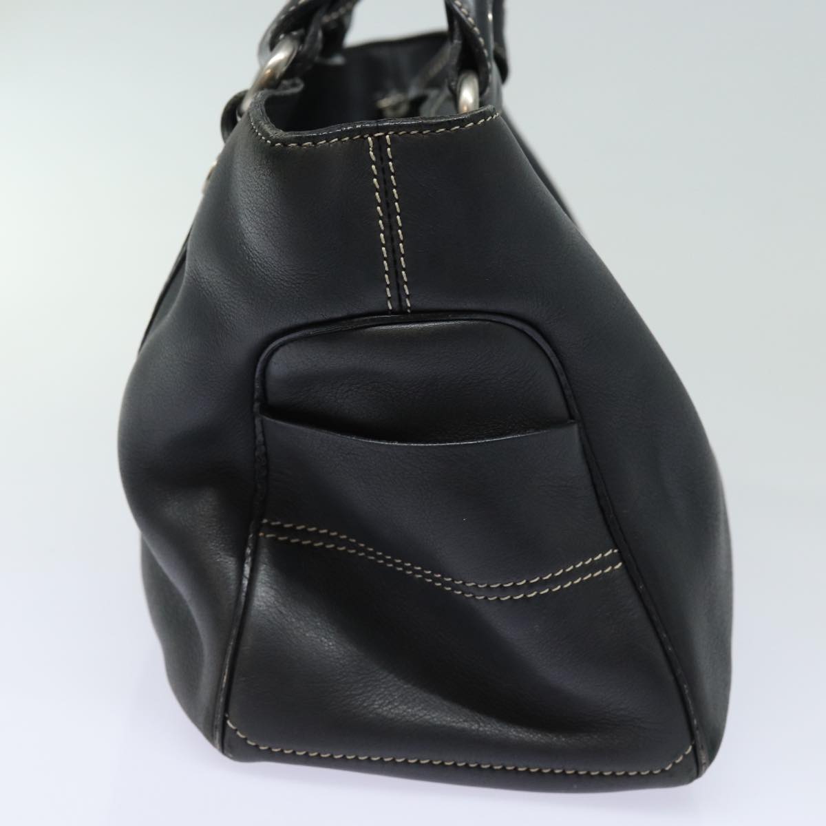 CELINE Hand Bag Leather Black Auth 80876