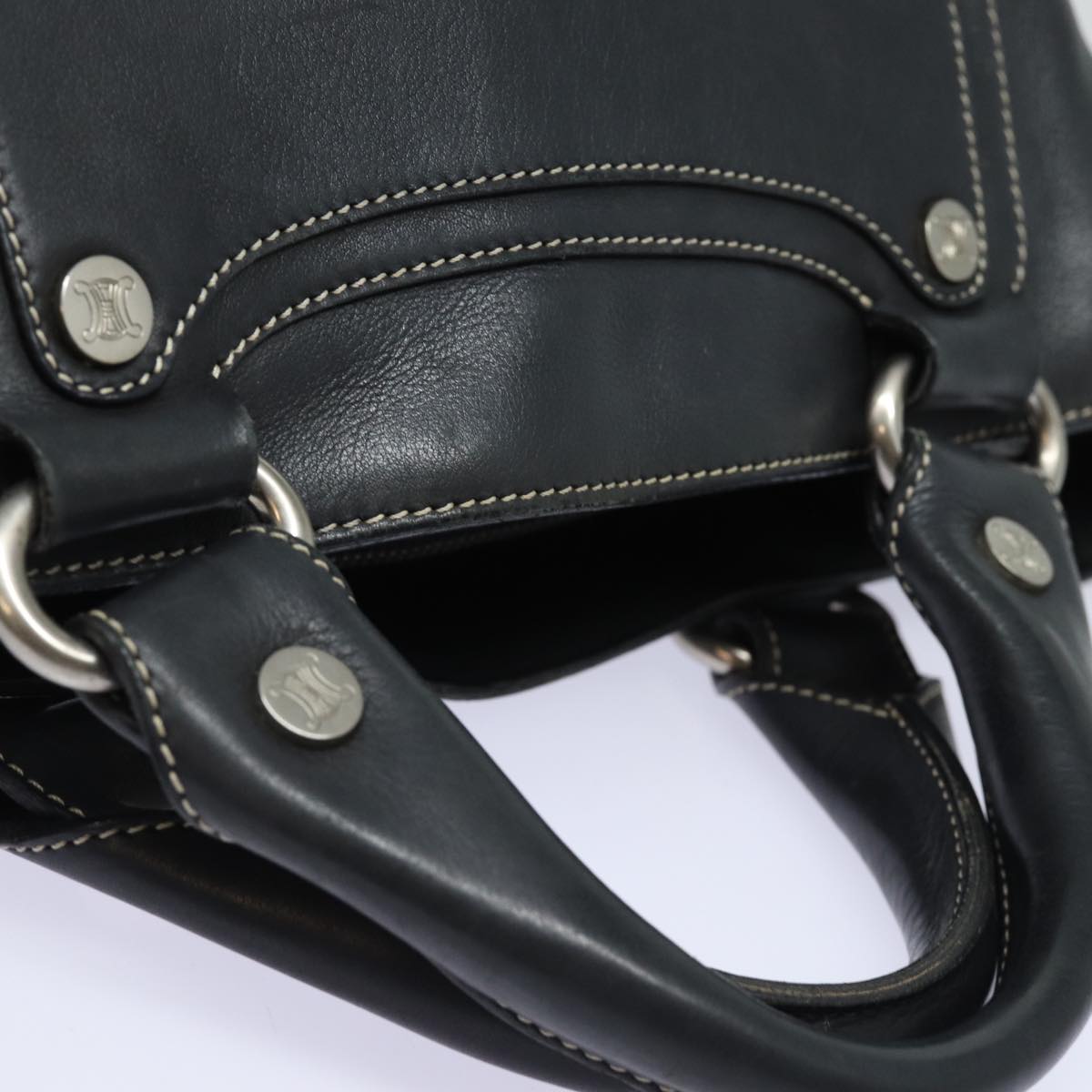 CELINE Hand Bag Leather Black Auth 80876