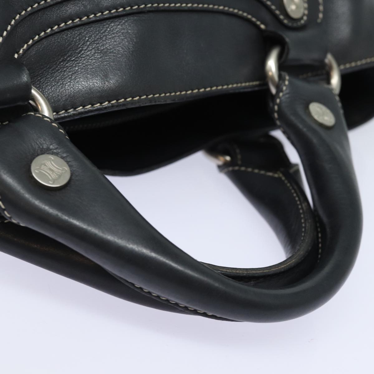 CELINE Hand Bag Leather Black Auth 80876