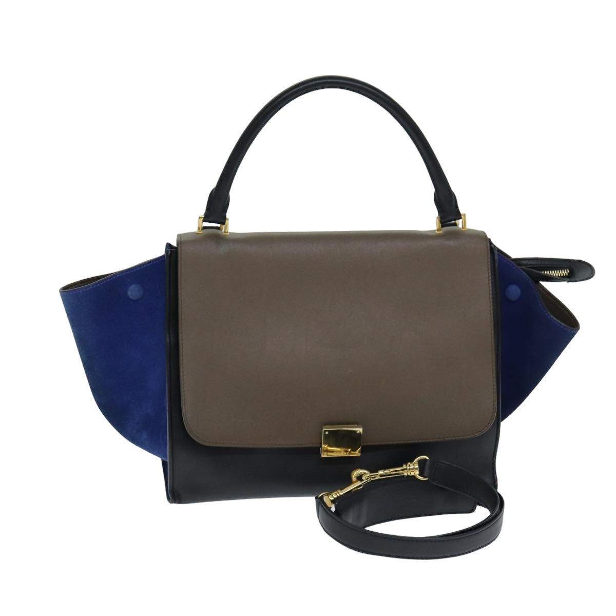 CELINE Hand Bag Leather Suede Brown Black blue Auth 80877