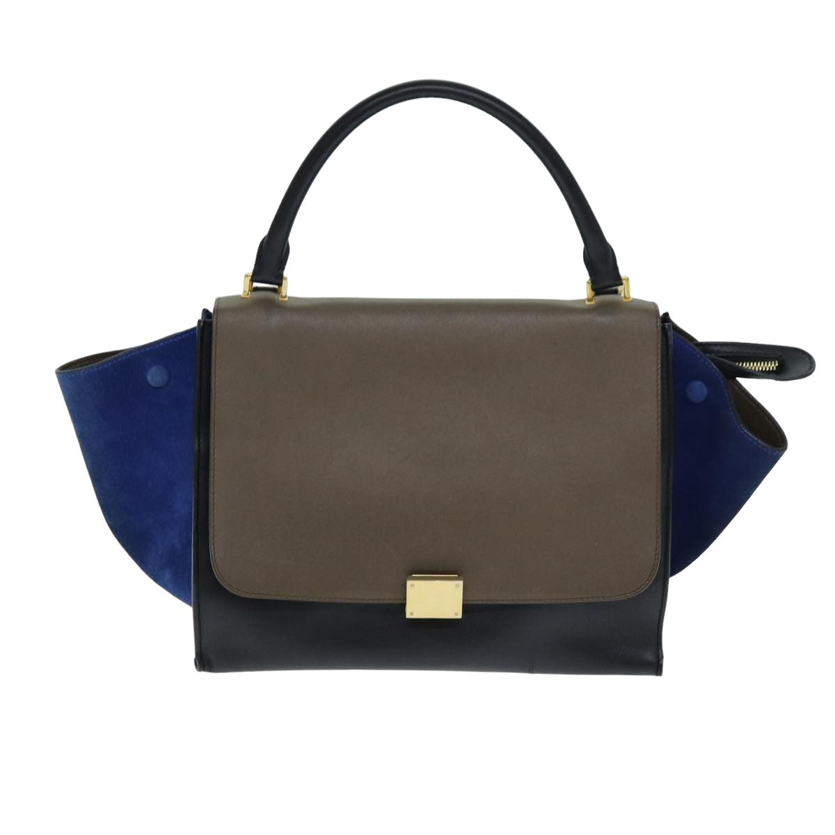 CELINE Hand Bag Leather Suede Brown Black blue Auth 80877