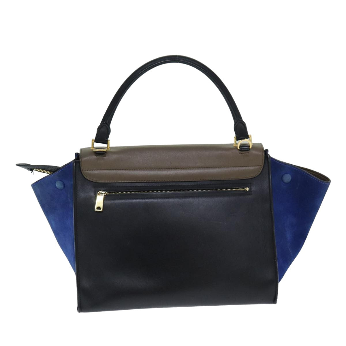 CELINE Hand Bag Leather Suede Brown Black blue Auth 80877 - 0