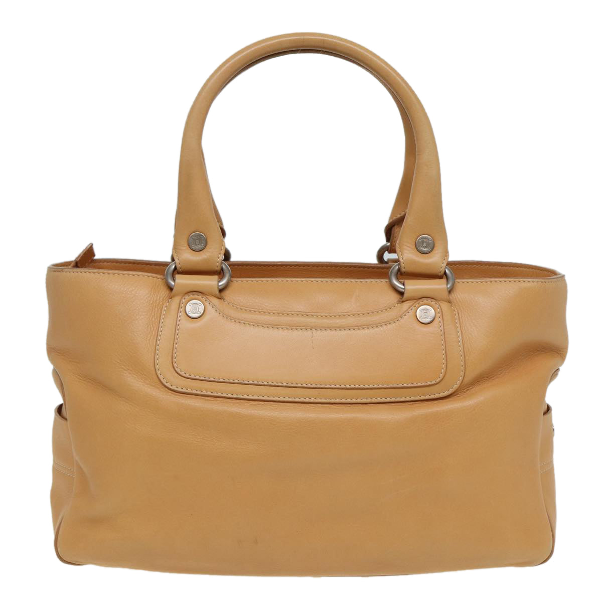 CELINE Hand Bag Leather Beige Auth 80885