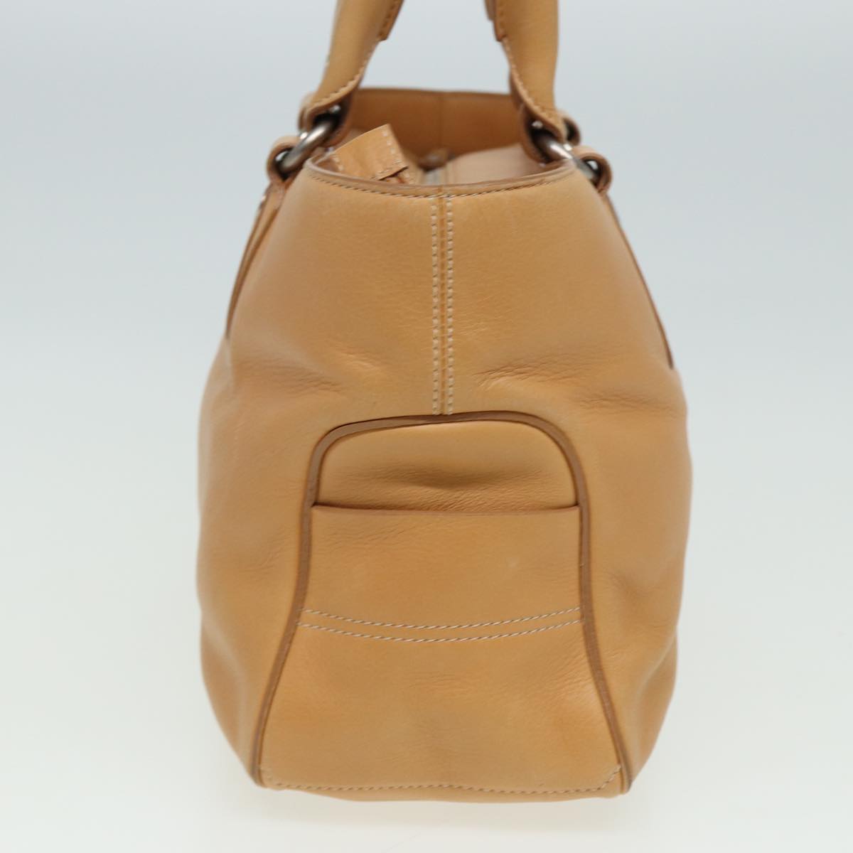 CELINE Hand Bag Leather Beige Auth 80885