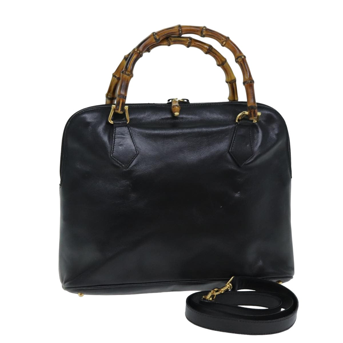 GUCCI Bamboo Hand Bag Leather 2way Black 000 1186 0289 Auth 80888