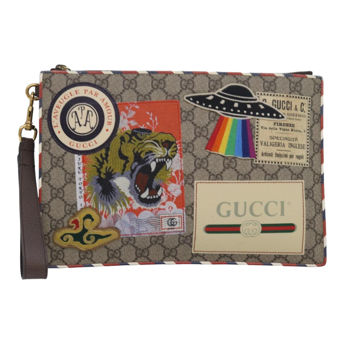 GUCCI GG Supreme Clutch Bag PVC Leather Beige 473915 Auth 80898