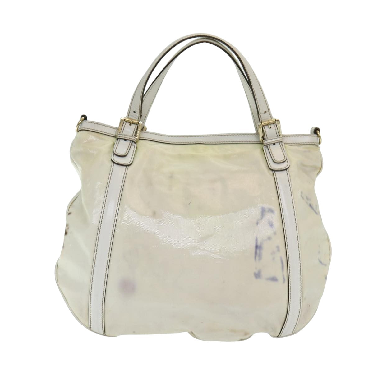 GUCCI Interlocking Web Sherry Bag Coated Canvas 2way White 162886 Auth 80900 - 0