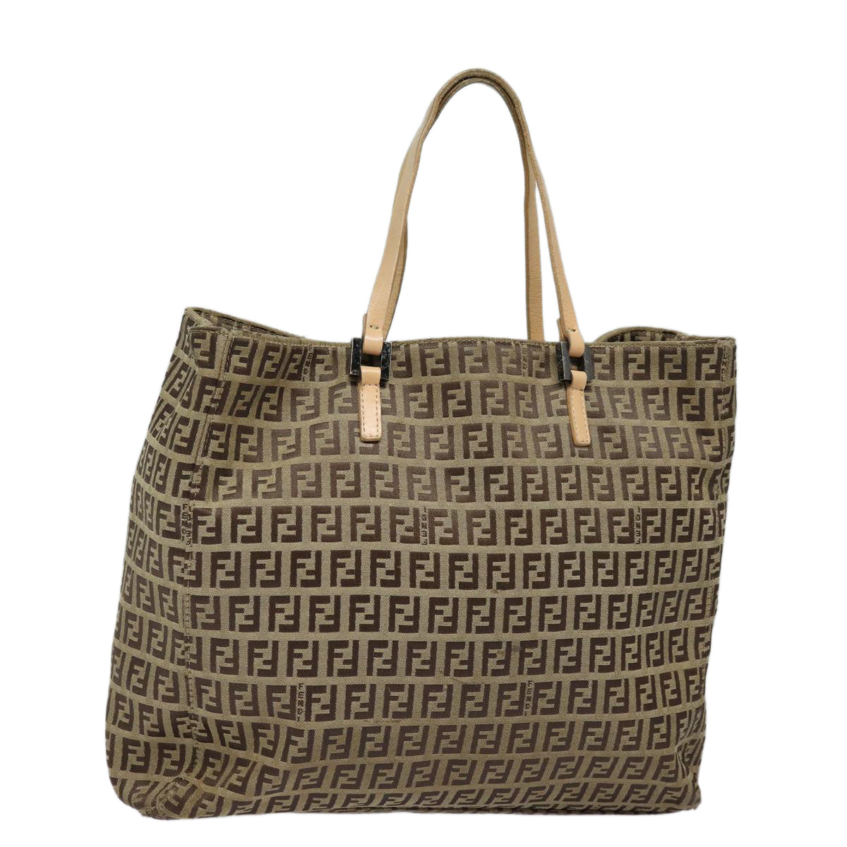 FENDI Zucchino Canvas Hand Bag Beige Brown Auth 80903