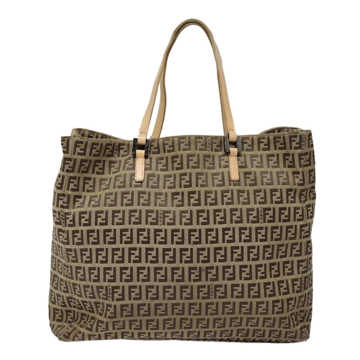 FENDI Zucchino Canvas Hand Bag Beige Brown Auth 80903