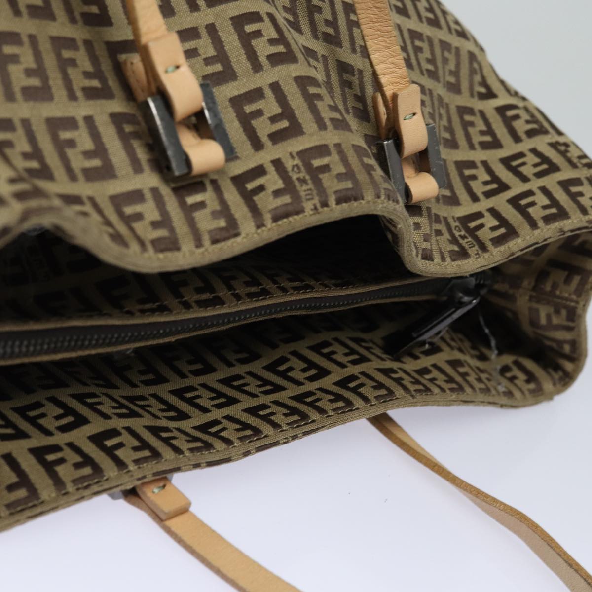 FENDI Zucchino Canvas Hand Bag Beige Brown Auth 80903