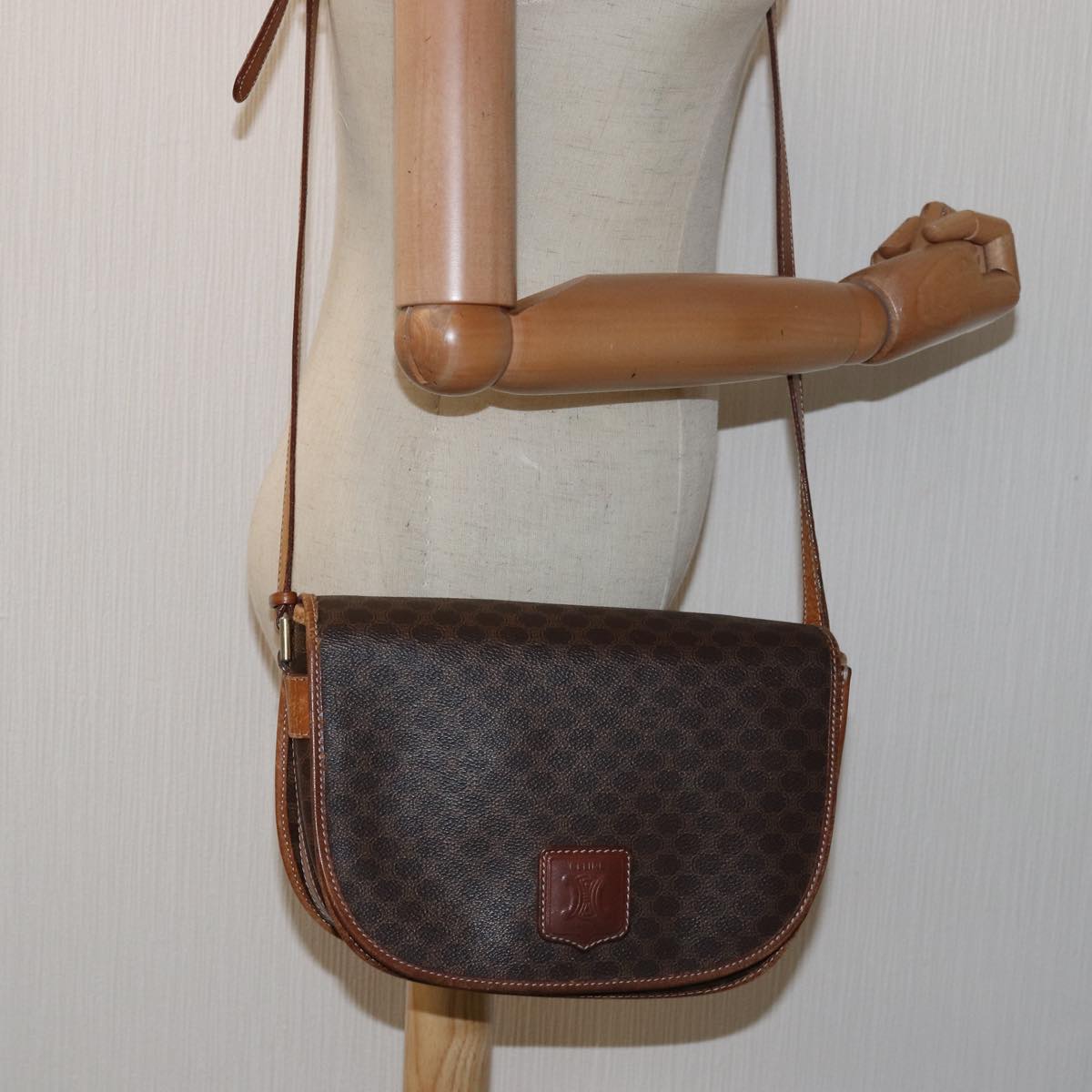 CELINE Macadam Canvas Shoulder Bag PVC Leather Brown Auth 80923