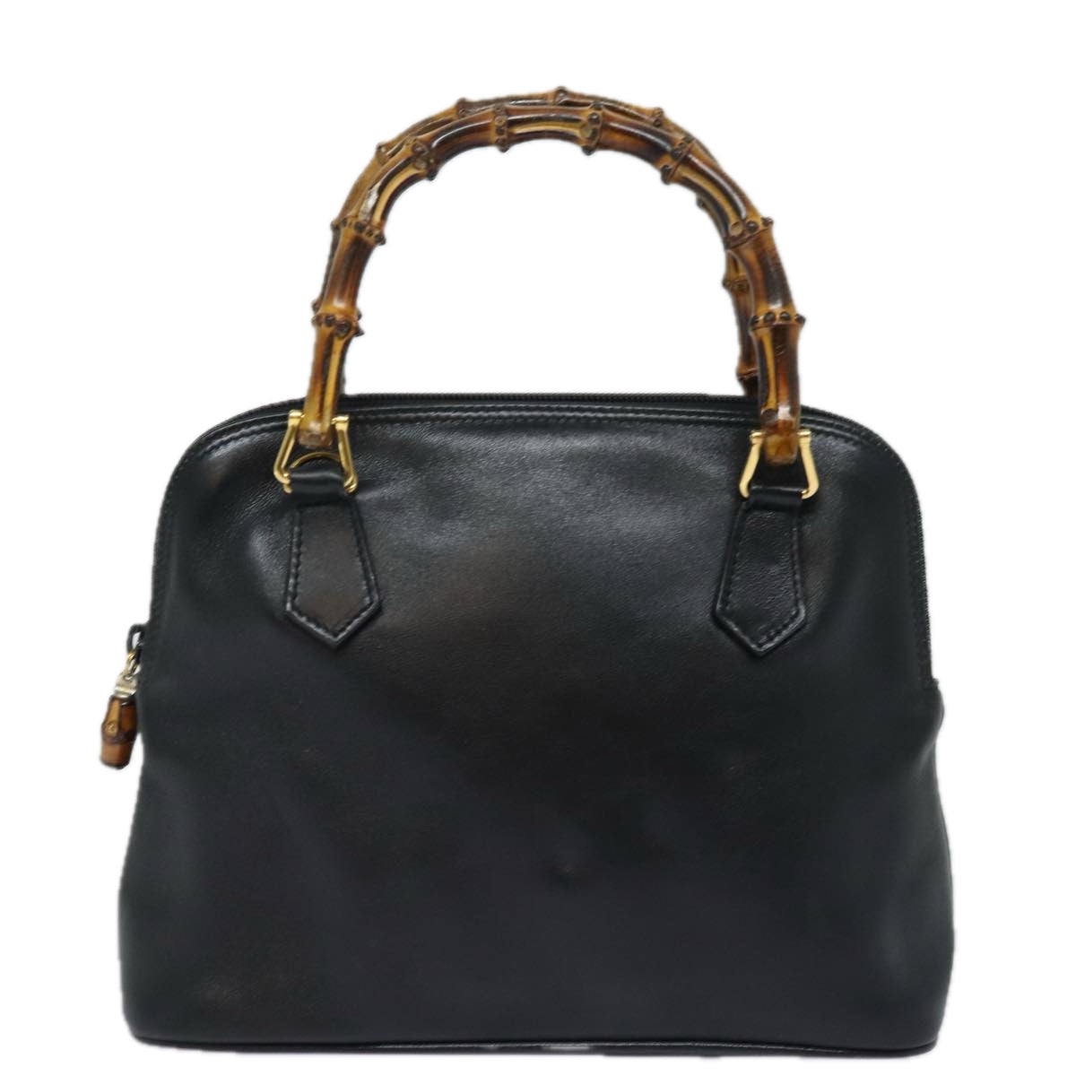 GUCCI Bamboo Hand Bag Leather Black Auth 80943