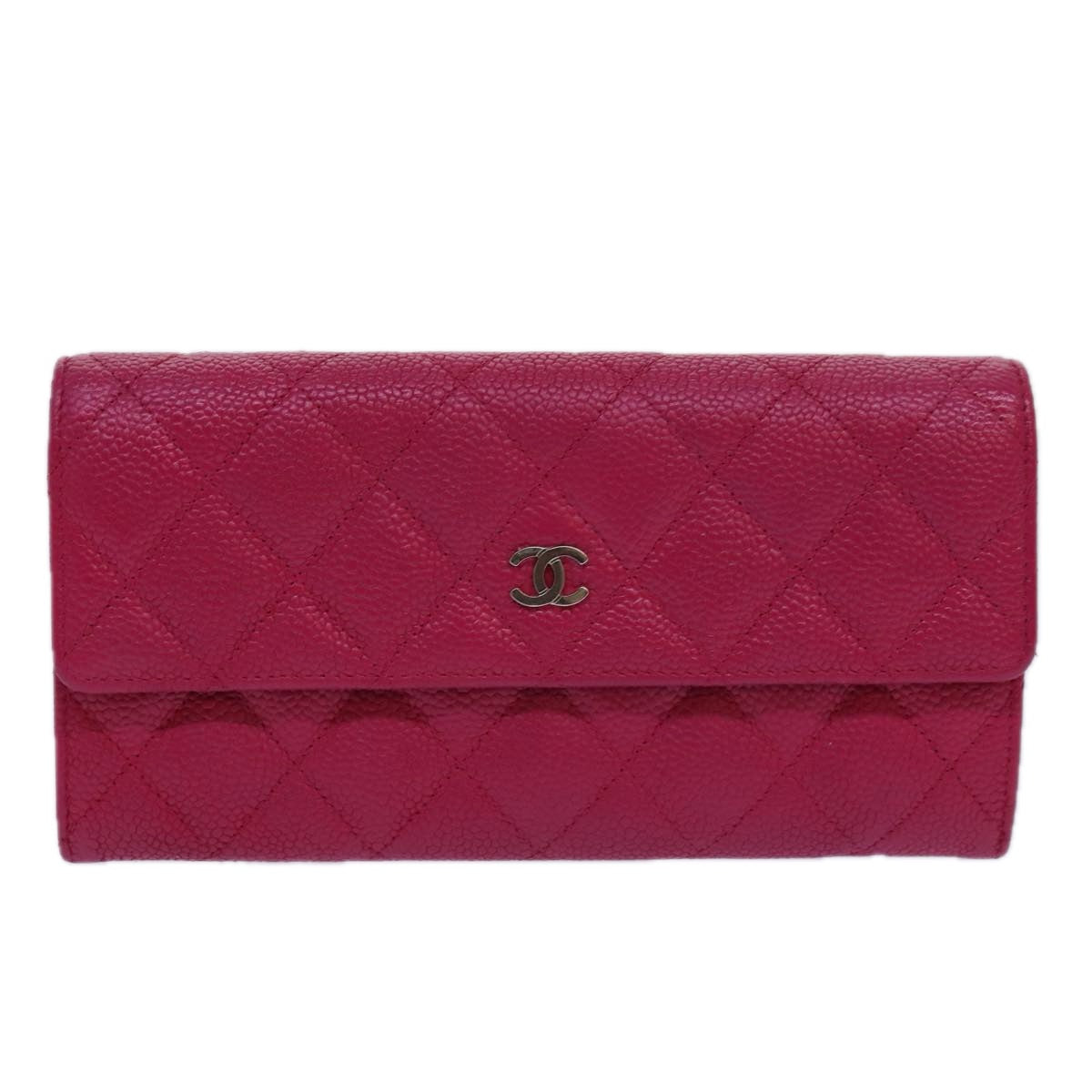 CHANEL Long Wallet Caviar Skin Pink CC Auth 80946 - 0