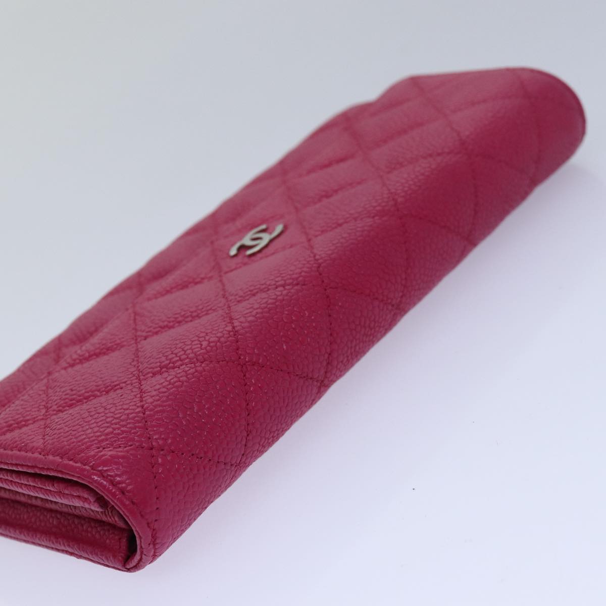 CHANEL Long Wallet Caviar Skin Pink CC Auth 80946