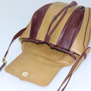 CARTIER Shoulder Bag Leather Beige Red Auth 80947-9