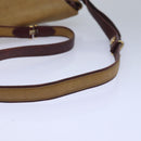 CARTIER Shoulder Bag Leather Beige Red Auth 80947-6