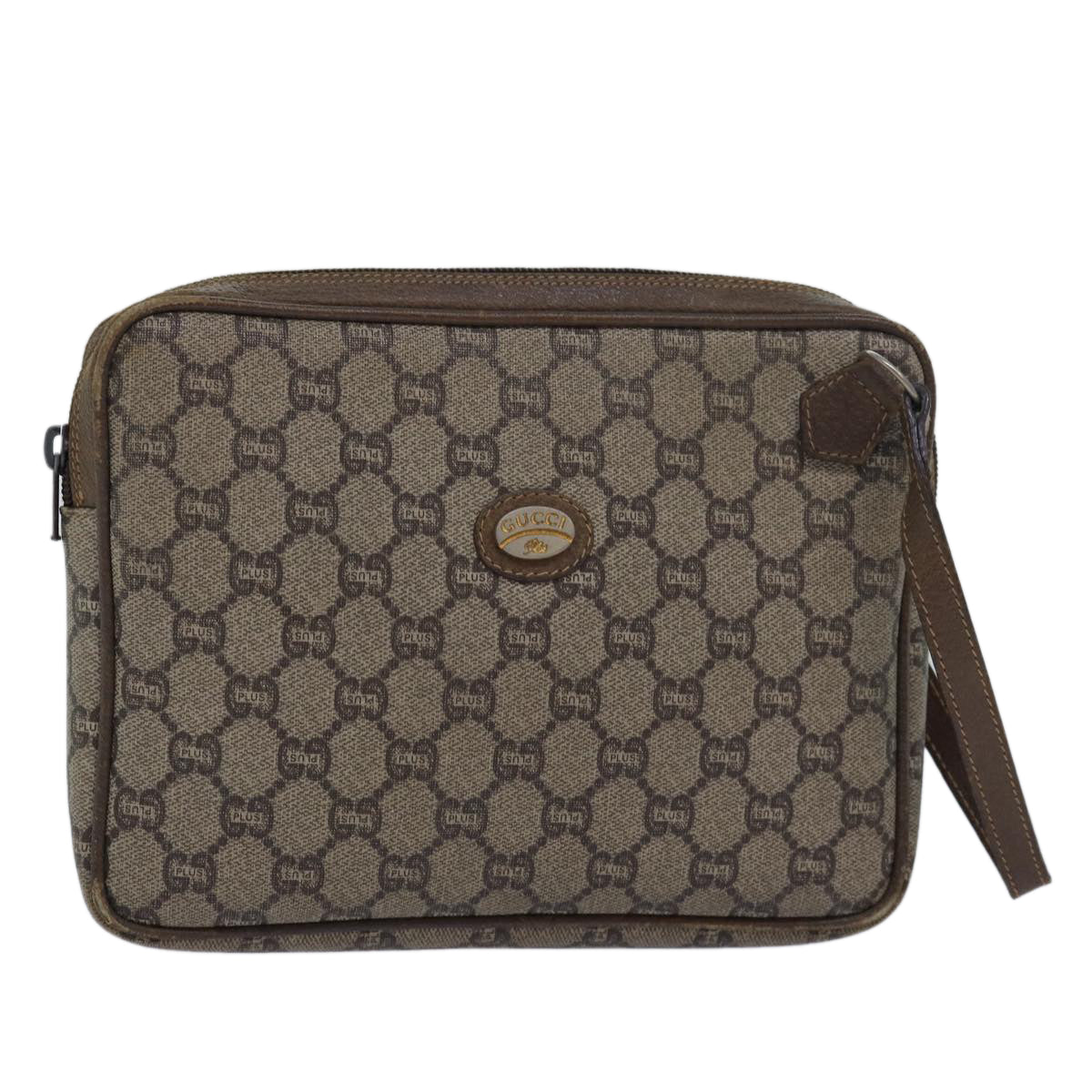 GUCCI GG Plus Supreme Clutch Bag PVC Beige Auth 80949