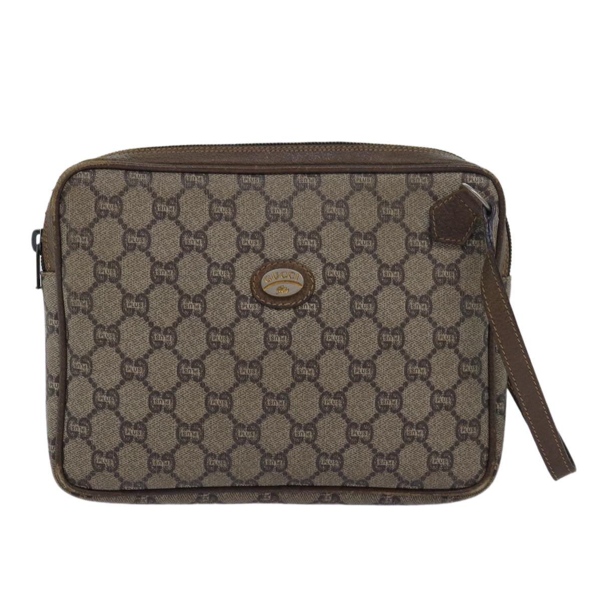 GUCCI GG Plus Supreme Clutch Bag PVC Beige Auth 80949