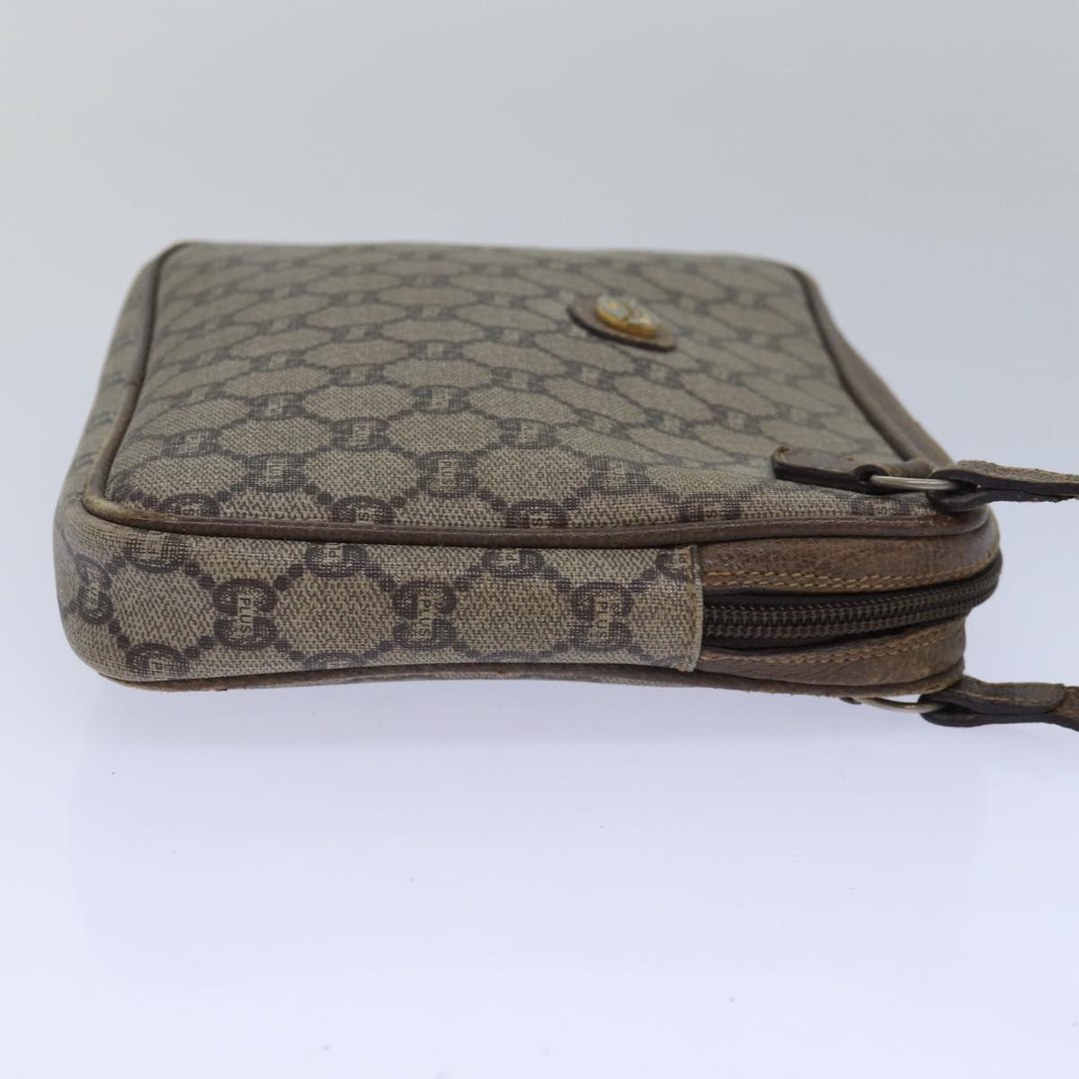 GUCCI GG Plus Supreme Clutch Bag PVC Beige Auth 80949