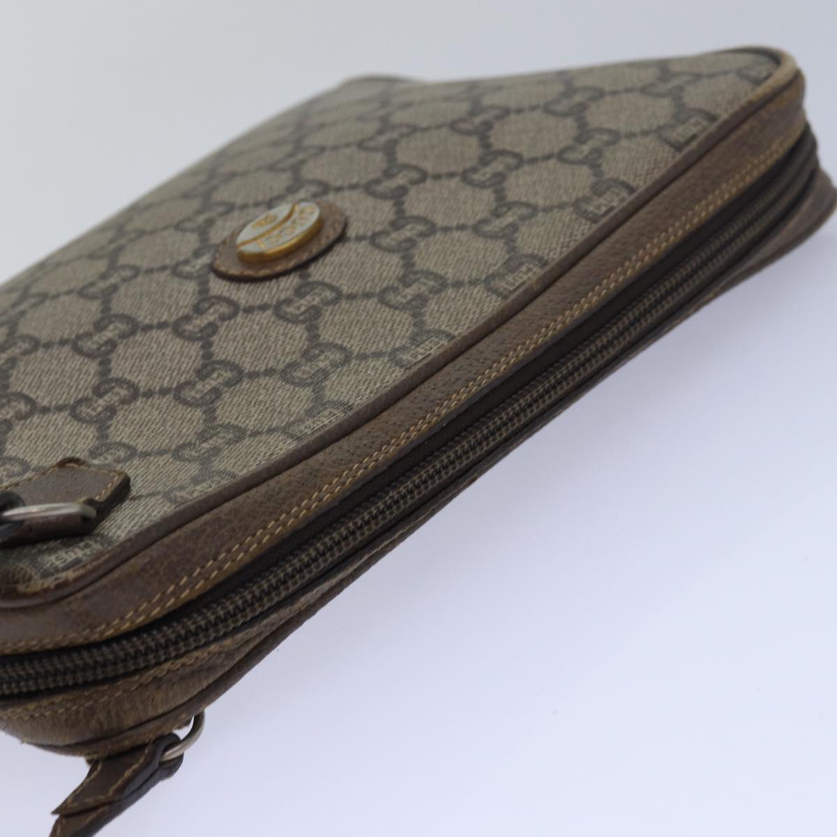 GUCCI GG Plus Supreme Clutch Bag PVC Beige Auth 80949