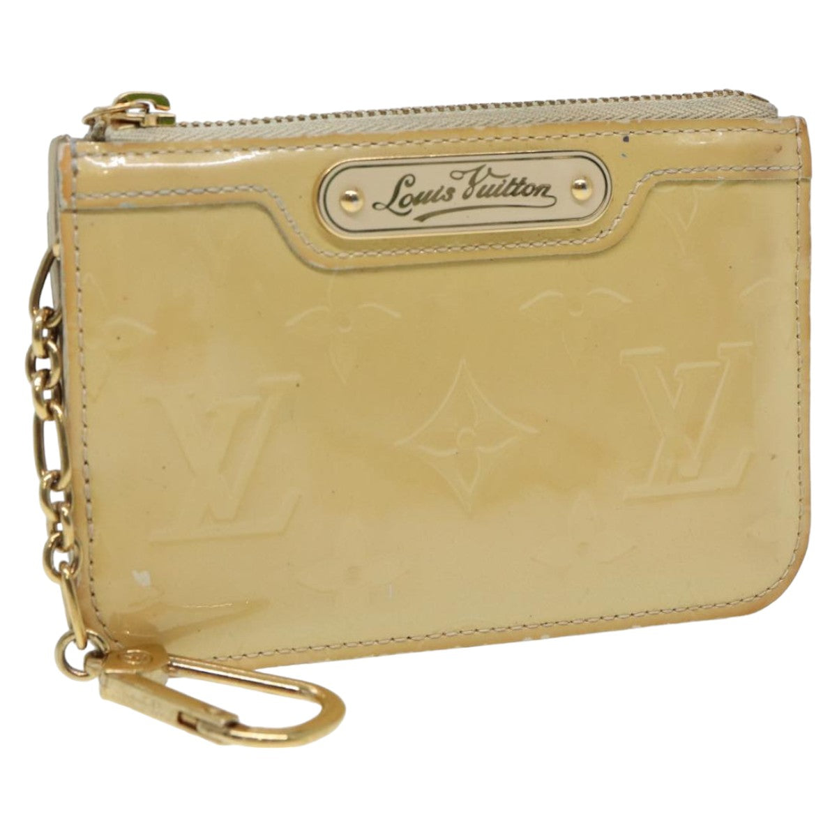 LOUIS VUITTON Vernis Pochette Cle NM Coin Purse Beige M91763 LV Auth 80950