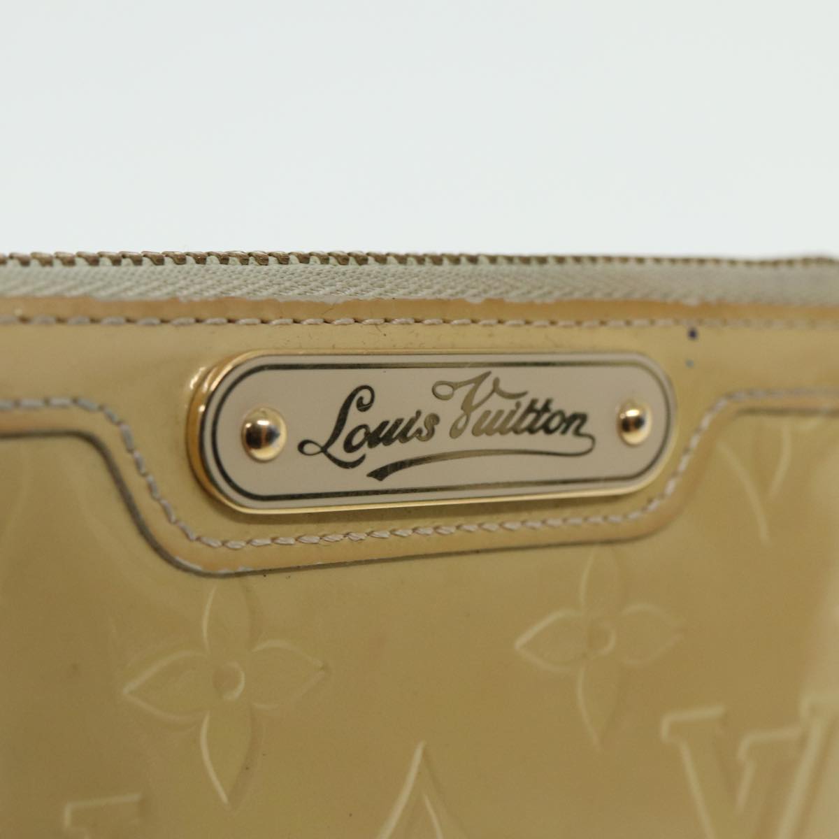 LOUIS VUITTON Vernis Pochette Cle NM Coin Purse Beige M91763 LV Auth 80950