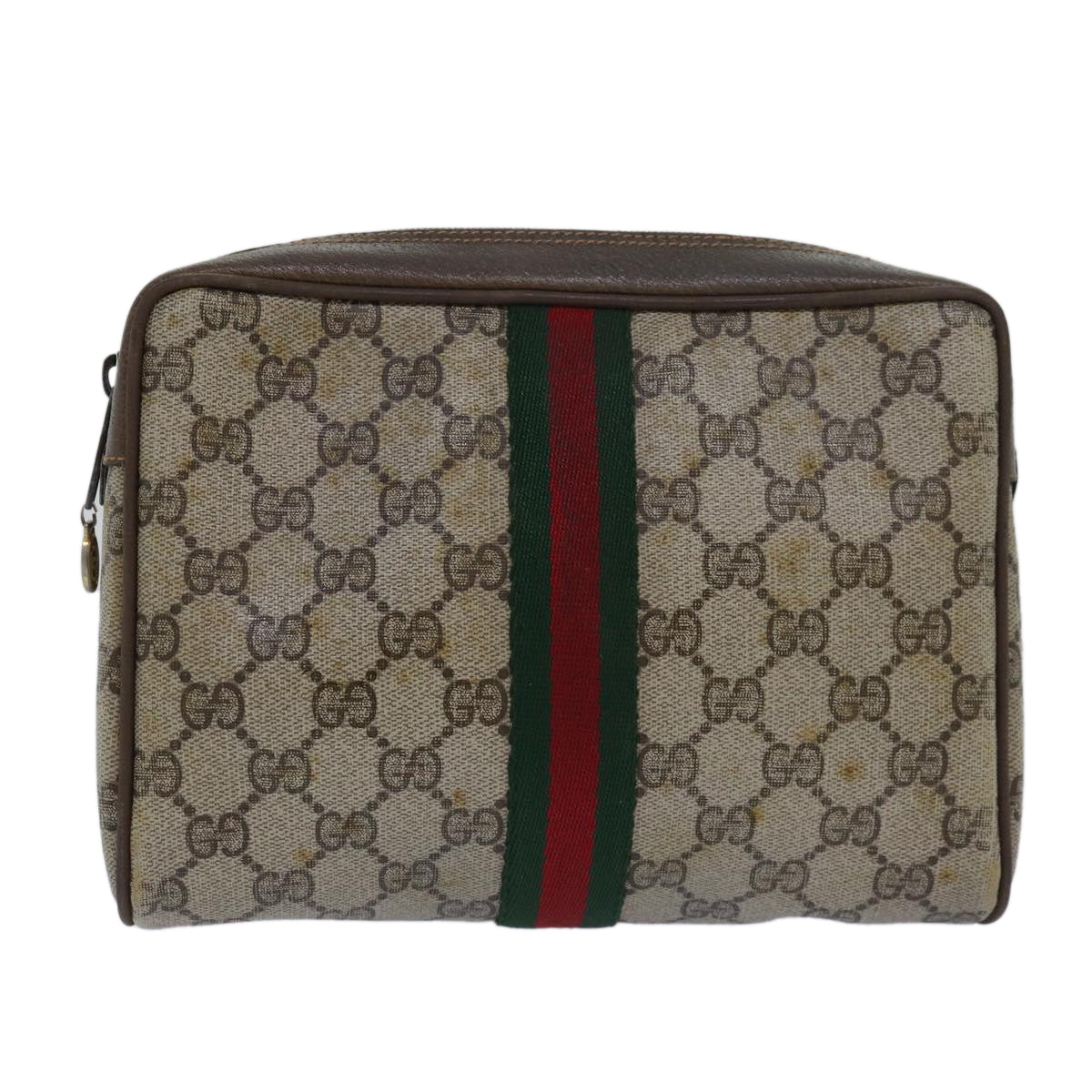 GUCCI GG Supreme Web Sherry Line Clutch Bag PVC Beige Red 89 01 012 Auth 80952