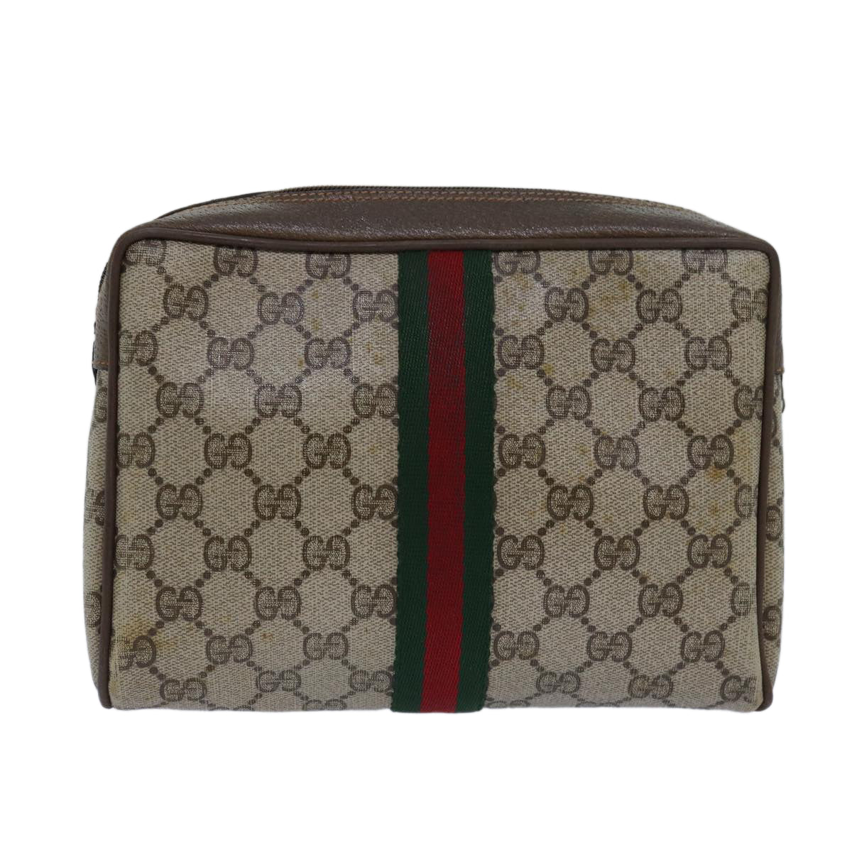 GUCCI GG Supreme Web Sherry Line Clutch Bag PVC Beige Red 89 01 012 Auth 80952 - 0